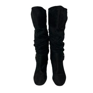 Journey Collection Black Suede Wedge Knee High Boots size 10
